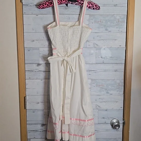 Vintage 1970's Candi Jones California White Pink Prairie Dress - Picture 2 of 11